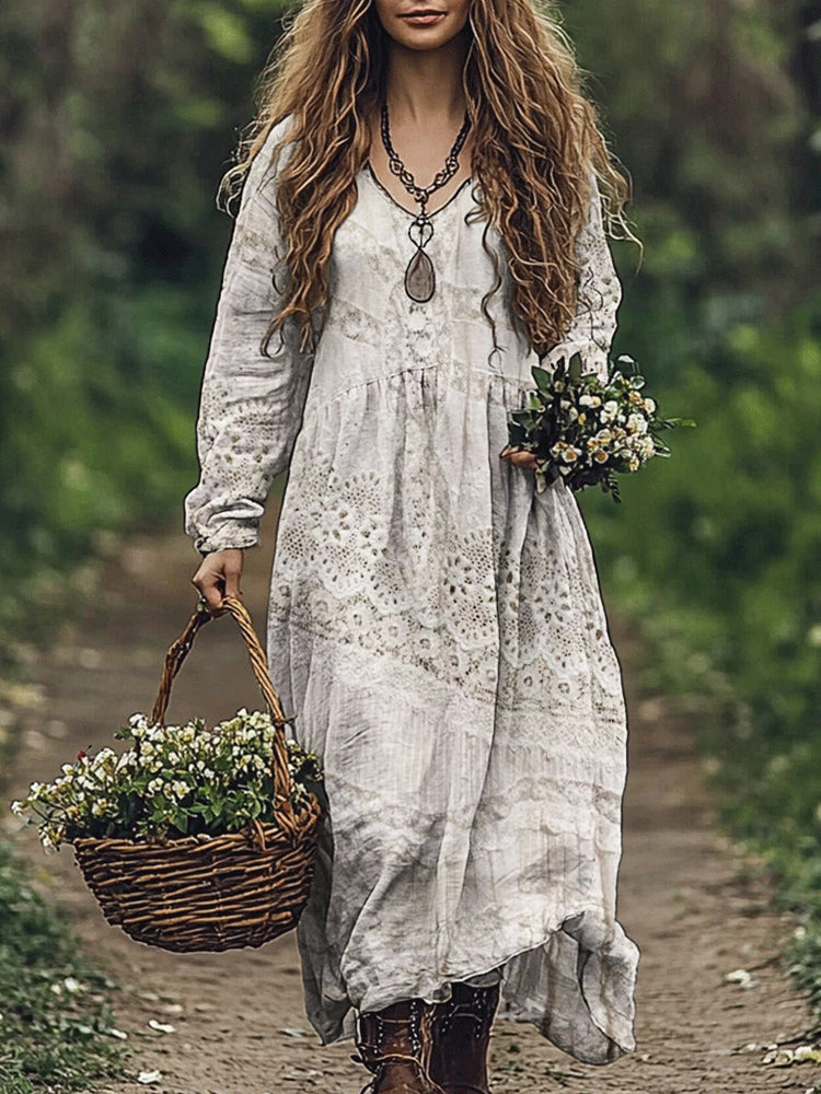 Vintage Lace Women's Linen Maxi Dress artswardrobe