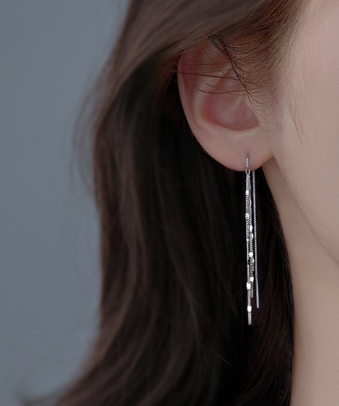 Silk Sterling Silver Sequins Tassel Drop Earrings