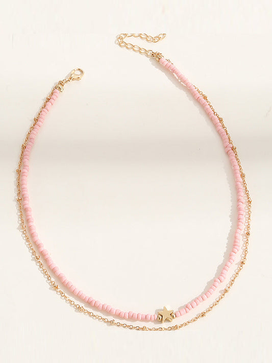 Beaded Chains Contrast Color Double Layered Dainty Necklace Necklaces Accessories