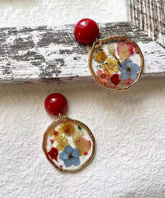 Handmade Colorblock Sterling Silver Alloy Drip Glaze Hoop Earrings