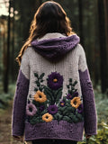 Elegant Flower Embroidered Cozy Chunky Hooded Cardigan artswardrobe