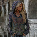 Comstylish Women's Viking Mythology Phoenix Embroidery Comfortable Warm Hoodie