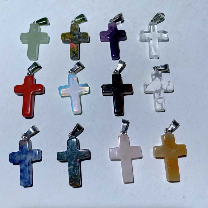 1.0 Inch Mixed Crystal Cross Spiritual Pendant for Healing