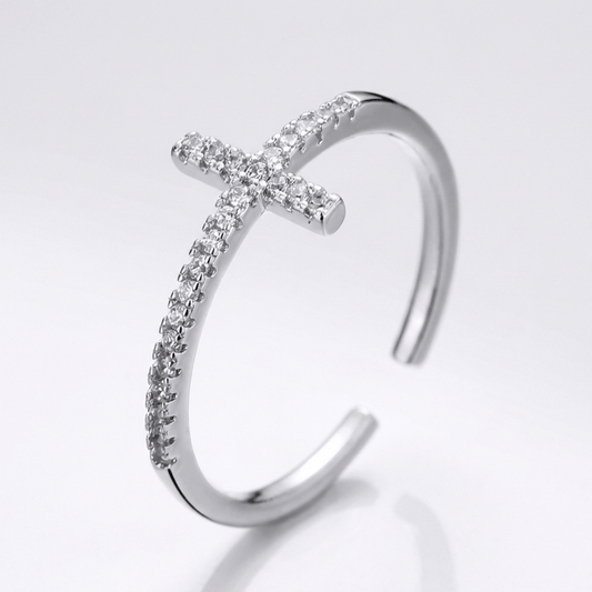 Blessed Shine Cross Silver Ring - (adjustable)