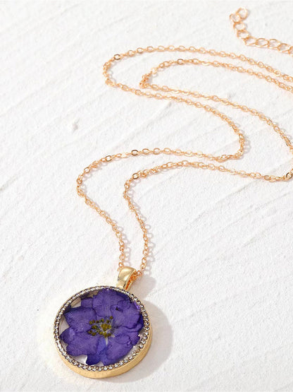 Resin Pressed Flower Necklaces - Rhinestone Birth Month