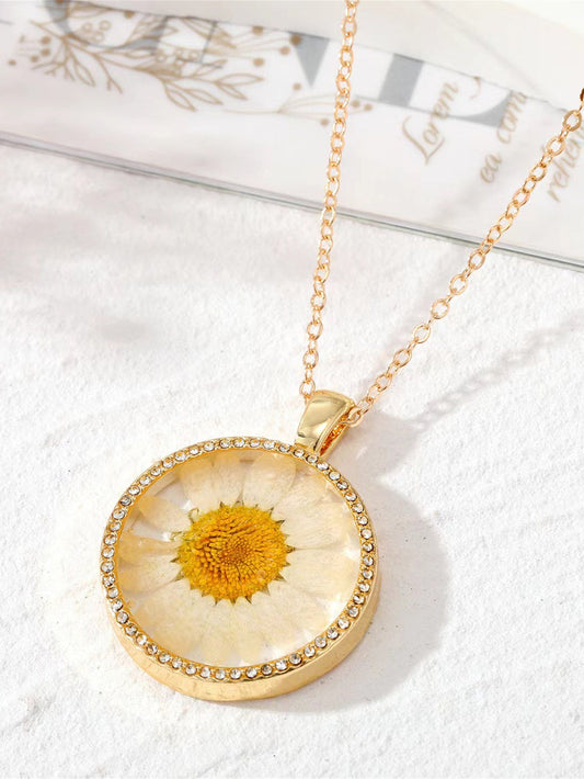 Resin Pressed Flower Necklaces - Rhinestone Birth Month