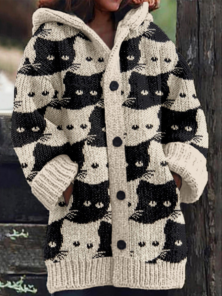 Lovely Cats Knit Art Cozy Hooded Cardigan elevenforest