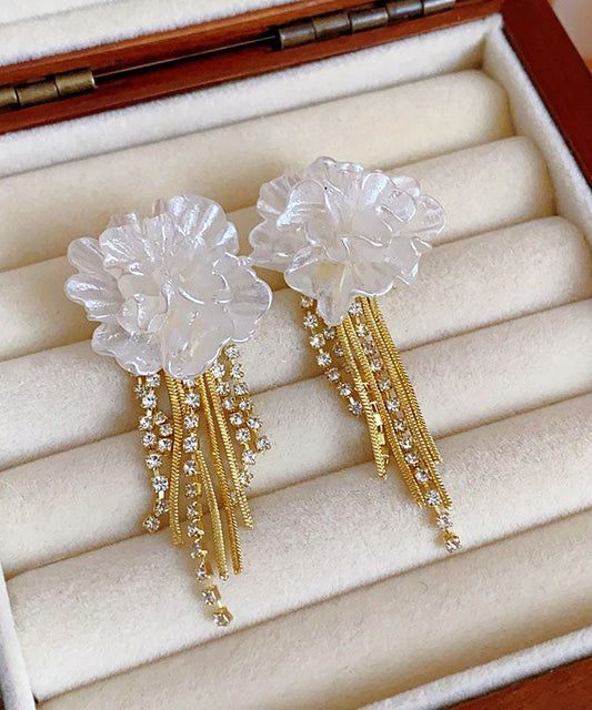 White Sterling Silver Overgild Tassel Drop Earrings
