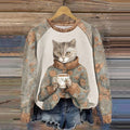 Winter Funny Cute Wonderland Clothing Floral Cat Printed Casual Sweatshirt elevenforest