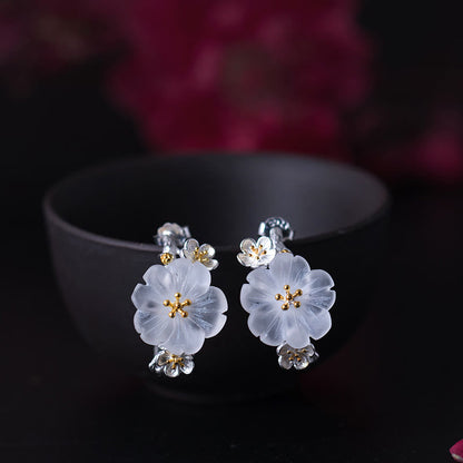 Buddha Stones 925 Sterling Silver Plum Blossom Blessing Earrings