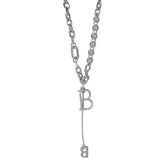 Light Letter Pendant Necklace Sweater Chain Necklace Temperament Diamond B-shaped Metal Necklace Jewelry