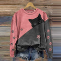 Abstract Creative Cute Black Cat Print Crew Neck Casual Sweatshirt elevenforest