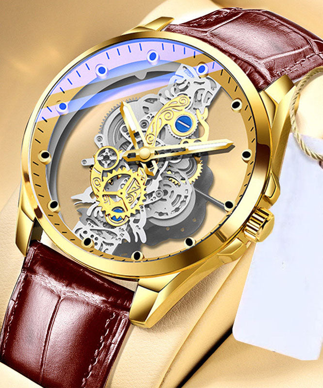 Black Leather Hollow Out Fully Automatic Machinery Watches
