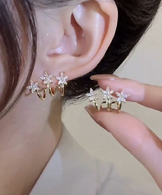 Simple Gold Sterling Silver Overgild Zircon Hoop Earrings