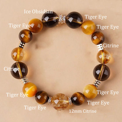 10mm Tiger Eye Citrine Topaz Happiness Bracelet