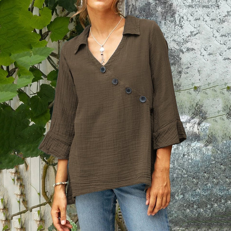 Comstylish Women's Solid Color Linen Vintage Shirt