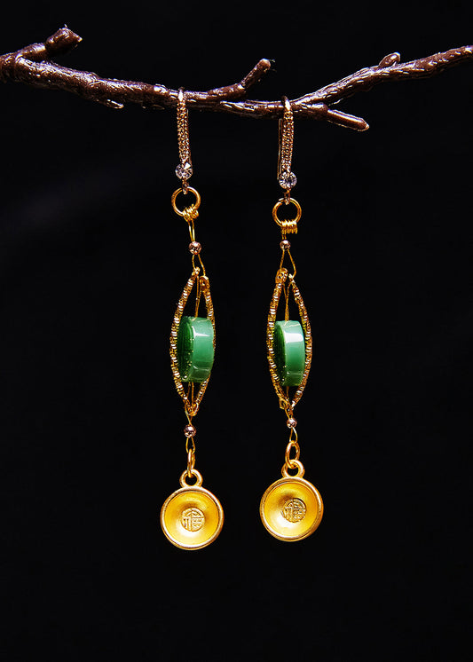 Blessed Bowl Gilding Fine Jade Drop Earrings