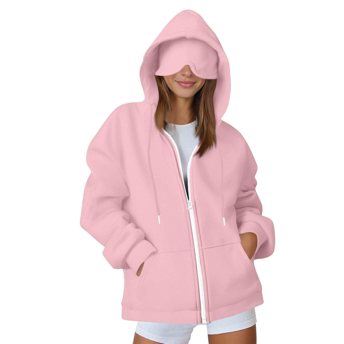 Comstylish Unisex Airplane Mode Travel Casual Cotton Blend Eye Mask Zipper Hoodie