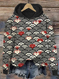 Cat Faces and Waves Japanese Art Print Cotton Cozy Hoodie elevenforest