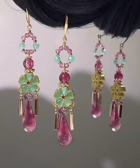 Colorblock Copper Water Drop Tassel Drop Earrings