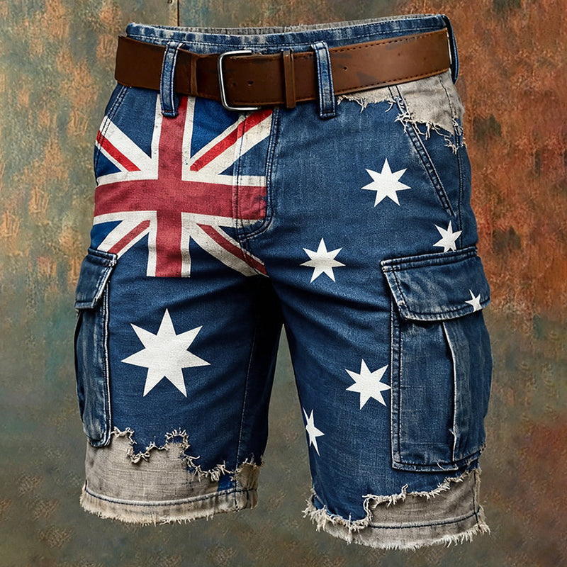 Men's Retro Australian Flag Art Vacation Business Casual Printed Shorts elevenforest