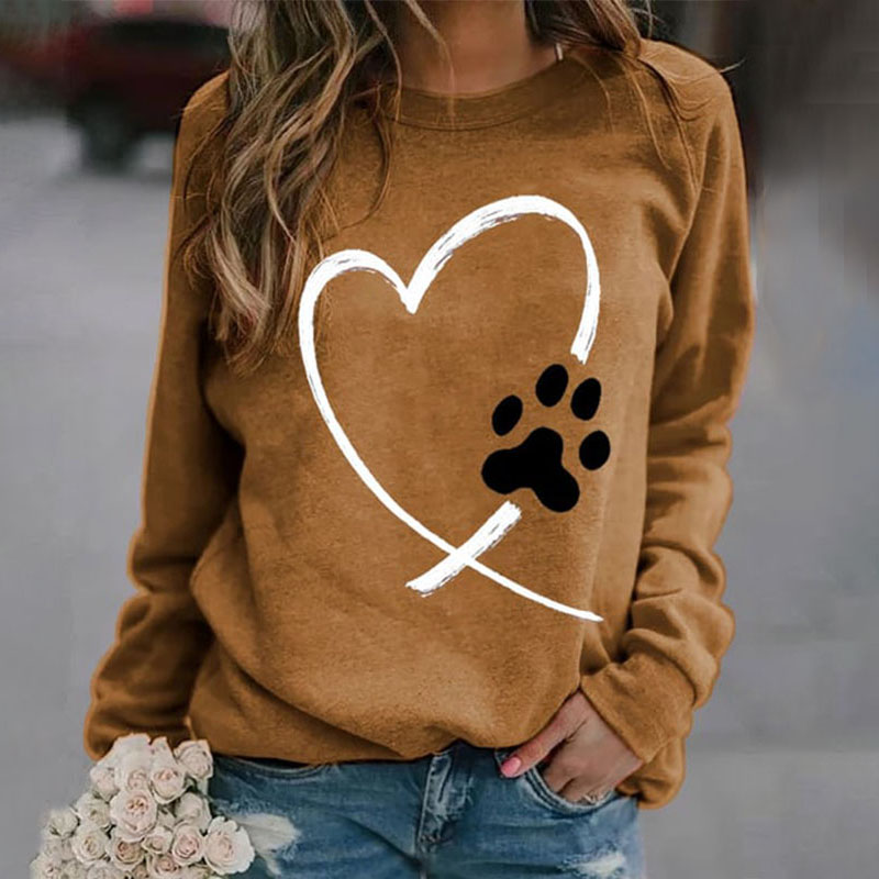 Comstylish Heart Dog Paw Print Crew Neck Sweatshirt