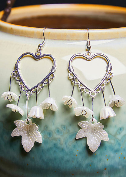 White Leaf Acrylic Heart-shaped Drop Earrings