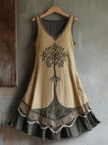 Viking Celtic Tree Of Life Patchwork Linen Tank Dress artswardrobe