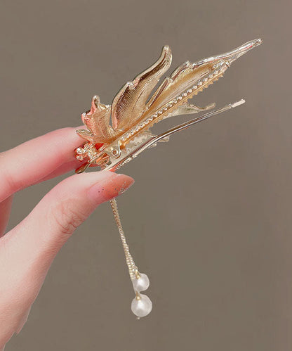 Diy Silk Alloy Zircon Maple Leaves Tassel Hairpin