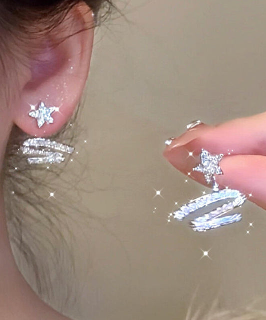 Stylish White Copper Alloy Zircon Star Ribbon Detachable Stud Earrings