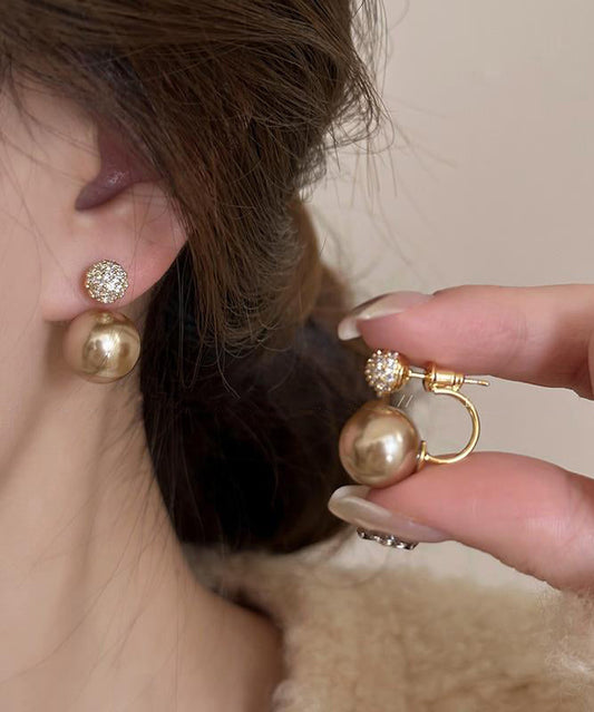 Champagne Copper Overgild Pearl Stud Earrings