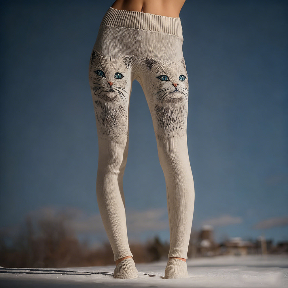 Comstylish Cute Cats Art Pattern Vintage Comfy Knit Leggings