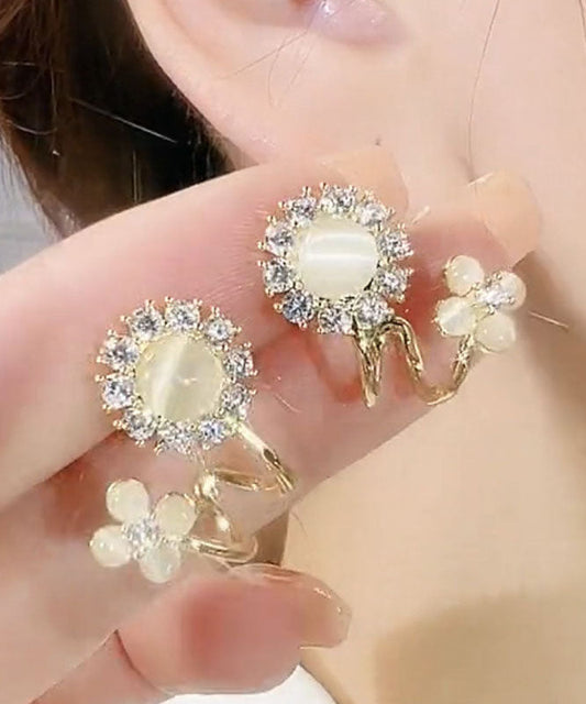 Gold Copper Overgild Zircon Cat's Eye Stone Hoop Earrings