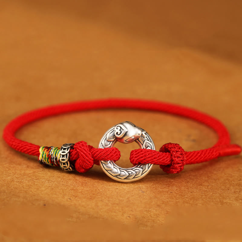 14-17cm Dark Red String 999 Sterling Silver Peace Buckle Strength Bracelet