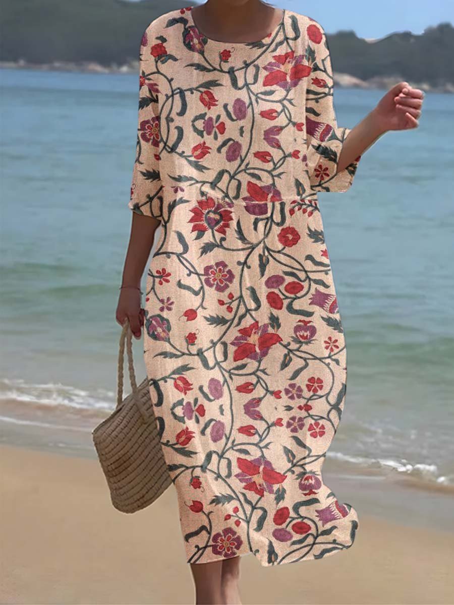 Women's Beach Resort Style Floral Print Pattern Flowing Dress