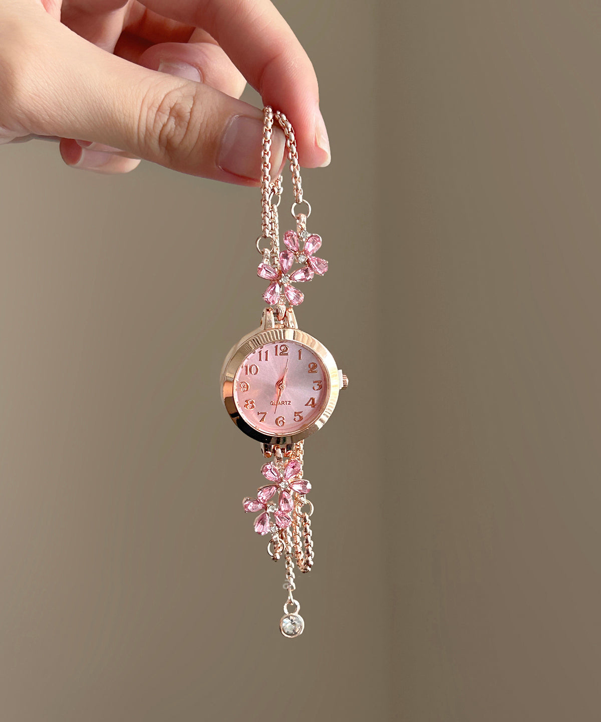 Pink Alloy Zircon Chain Tassel Watches