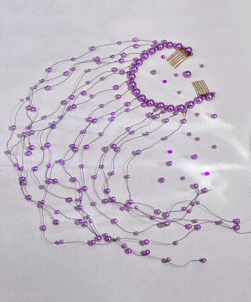 Handmade Purple Pearl Tassel Hairpiece