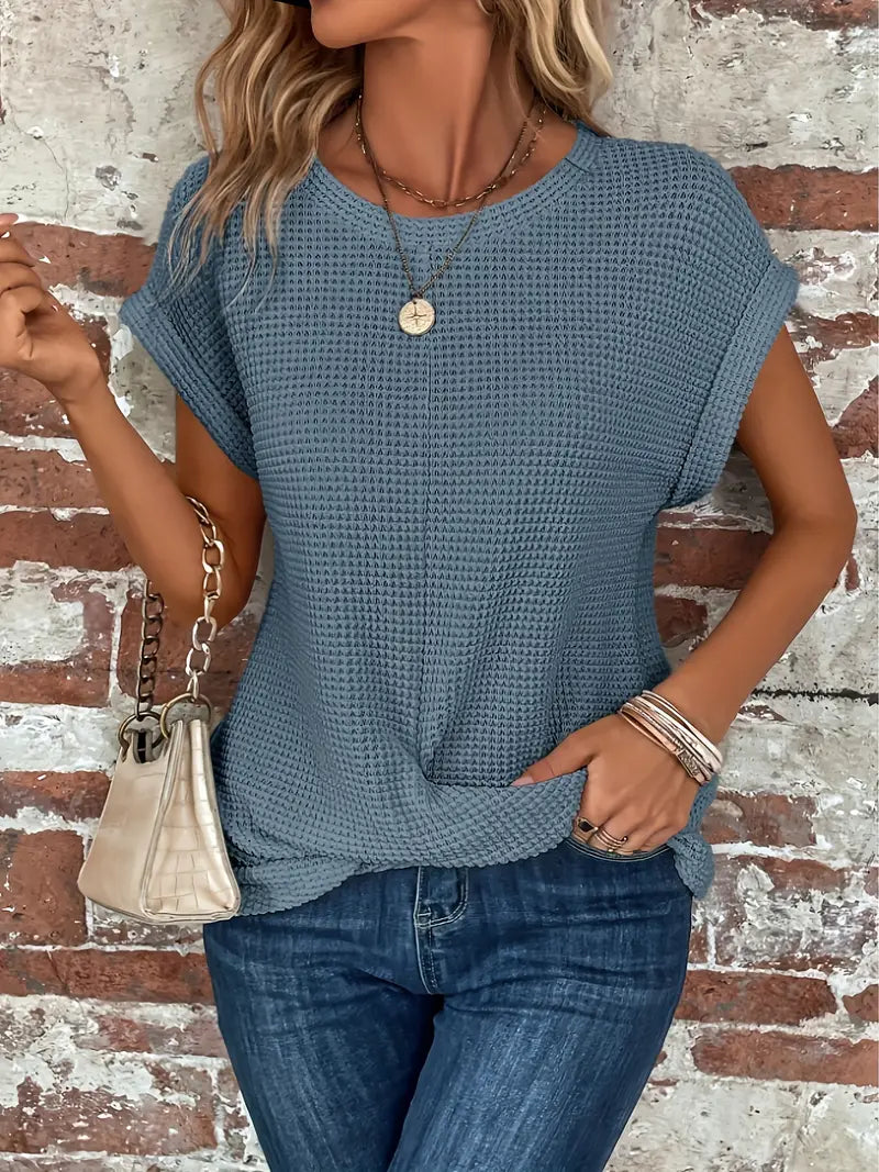 LM | Waffle knit top with rolled sleeves