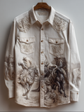 Western Cowboy Style Animal Elements Retro Cotton And Linen Men's Shirt artswardrobe