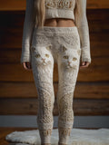 Woman Cute Cat White Warm Pants elevenforest
