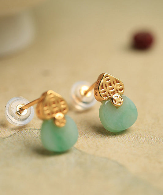 Light Green Sterling Silver Overgild Jade Stud Earrings