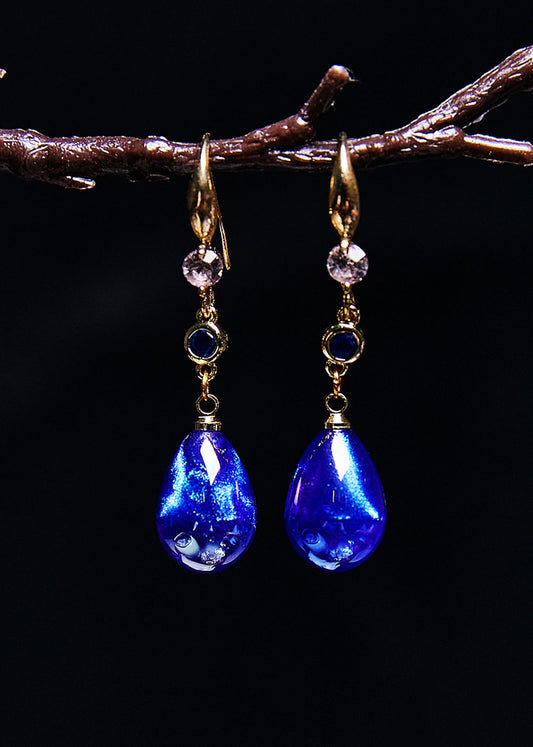 Peacock Blue Water Droplet Gem Stone Drop Earrings