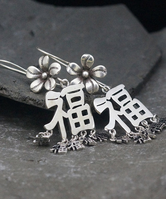 Silk Sterling Silver Blessing Tassel Drop Earrings