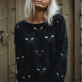 Comstylish Black Cat Faces Fuzzy Cozy Knit Sweater