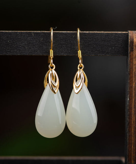 Simple Gold Sterling Silver Overgild 18k Gold Jade Water Drops Drop Earrings