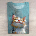 Cute Cat Print Short Sleeve Casual T-Shirt elevenforest