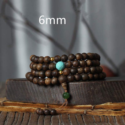 108 Wood Mala Beads Agarwood Turquoise Bracelet for Meditation