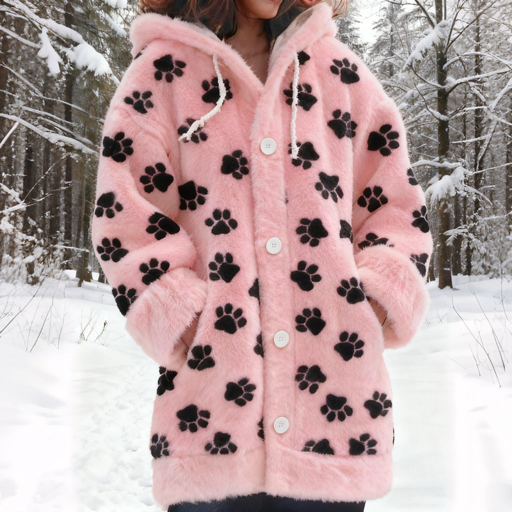 Vintage Puppy Paw Art Cozy Knit Hooded Cardigan elevenforest