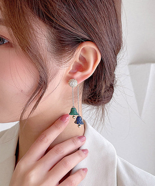 Diy Blue Sterling Silver Inlaid Removable Zircon Tassel Drop Earrings