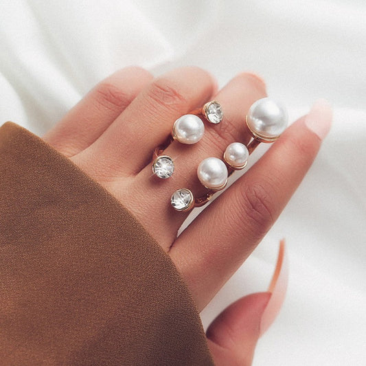 Daily Patchwork Pearl Rhinestone Rings